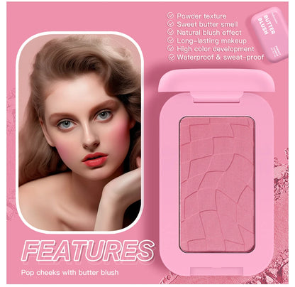 Single Color Butter Blush Matte Natural Cheek Tint Waterproof Face Contouring Cosmetics Blush Powder Face Soft Female Makeup
