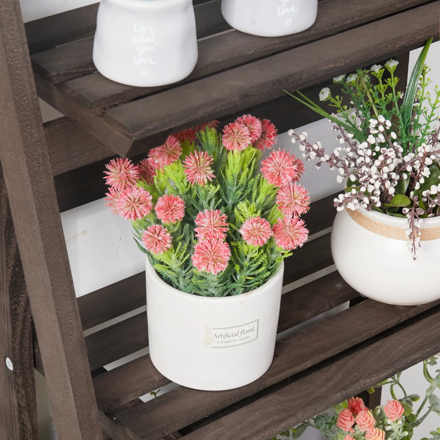 Folding 4 Tier Ladder Shelf, Storage Shelving Unit, Wooden Bookcase, Plant Flower Display Rack, Indoor Rack