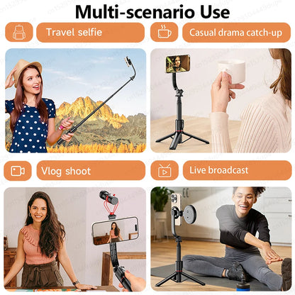 Magnetic Selfie Stick Tripod with Bluetooth Remote Magsafe Cellphone Stand for iPhone 14 13 12 Pro Max Vertical Shooting