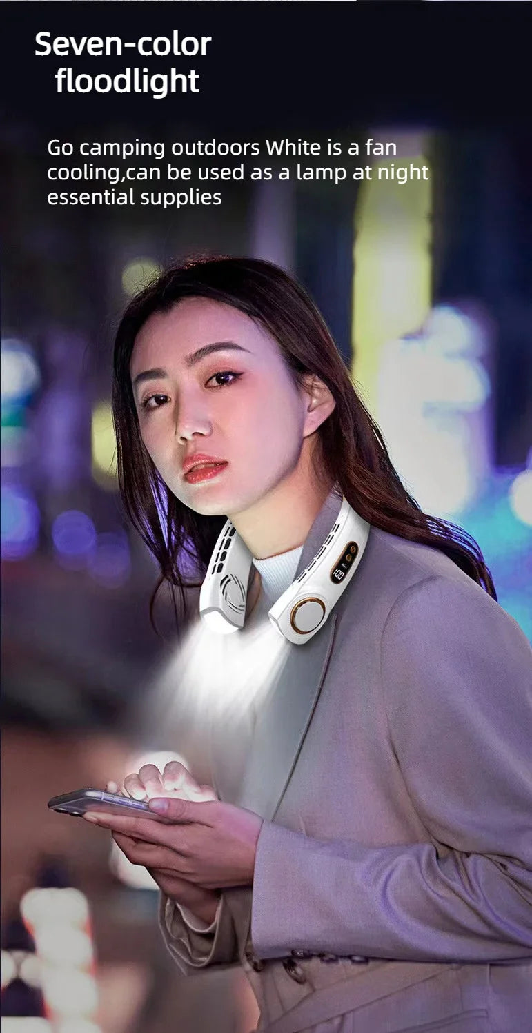 JKUOO Portable Neck Fan,Hands Free Bladeless Fan with LED 4 Cooling Plate,Personal Fan 4000mAh Battery USB Rechargeable