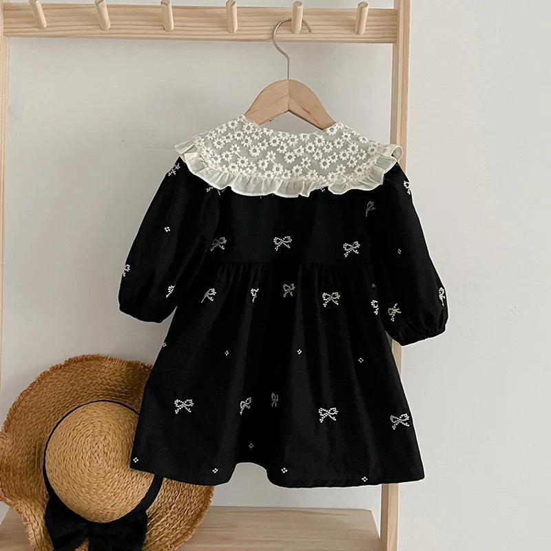 Autumn 0-6Yrs Girls Princess Dress Baby Girl Clothes Clothes Butterfly Collar Baby Girl One Piece Clothes Embroidery Kids Dress
