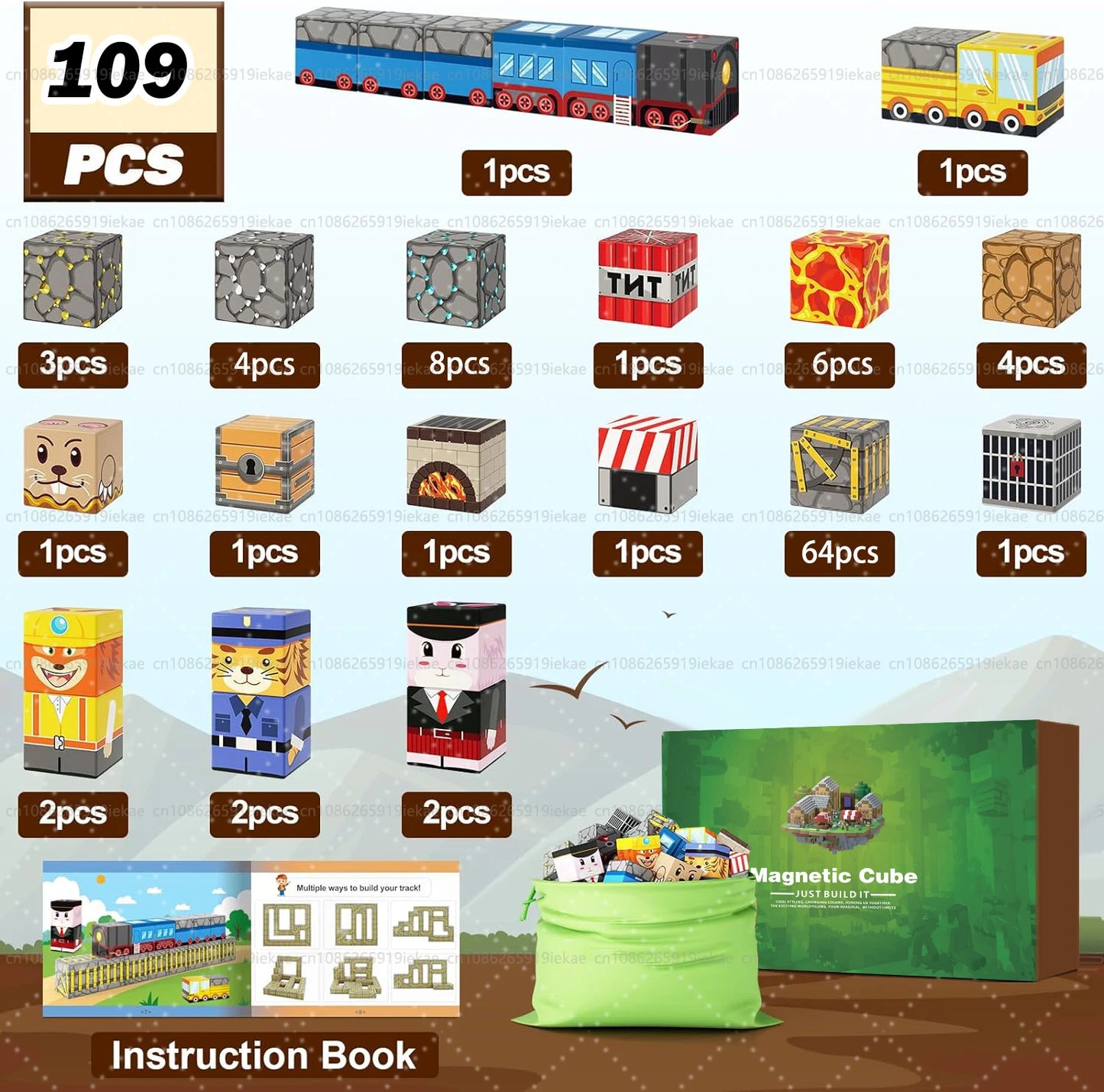 Magnetic Building Blocks Mine World Magnet Cube Set STEM Montessori Sensory Toy for Kids Boys Girls Ages 3+ DIY Model Children