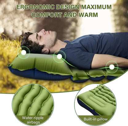 Outdoor camping super thick 4-inch inflatable sleeping mat with built-in pillow and pump air mat for travel hiking climbing