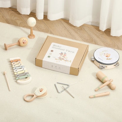 Music Toys Baby Wooden Montessori Toys Children Music Instrument Squirrel Maracas Drum Xylophone Early Education Sensor Toys Set