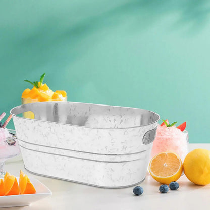 Galvanized Beverage Tub,Long Galvanized Oval Tub,Beer Champagne Cocktail Cooling,Galvanized Metal Ice Bucket for Home Parties