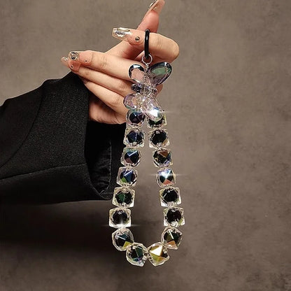 DIY Bracelet Crystal Shinning Acrylic Butterfly Girl Phone Charms Wrist Hanging Strap Mobile Phone Lanyard Phone Bag Key Chain