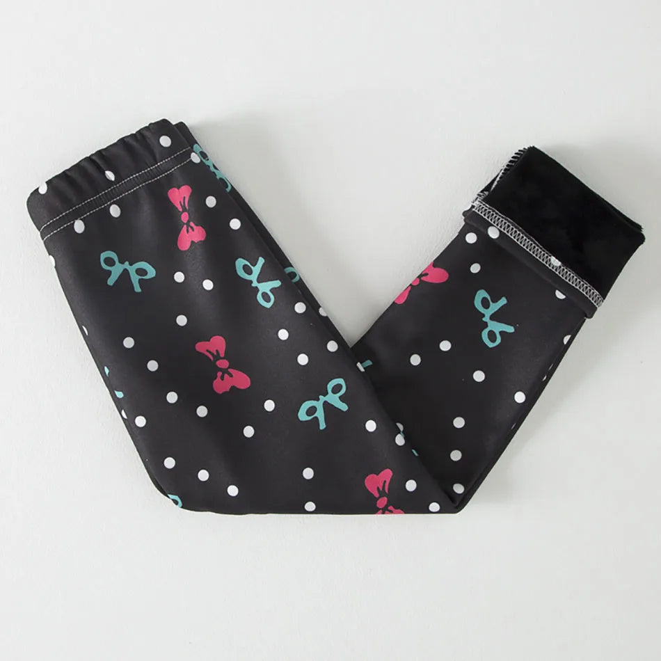 Girls Winter Leggings - Warm Plush Thickened Butterfly Print Pants for Kids