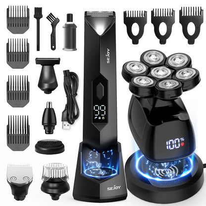 Sejoy Bald Men Hair Clippers Set Body Hair Shaving Machine Electric Head Shaver Facial Beard Trimmer Stainless Steel Blades