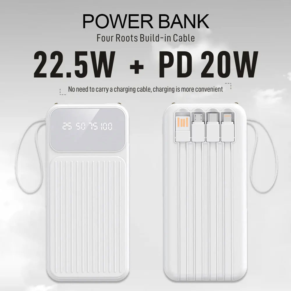 10000Mah Power Bank Pack 4 Cables Fast Charger External Battery For Mobile Phone