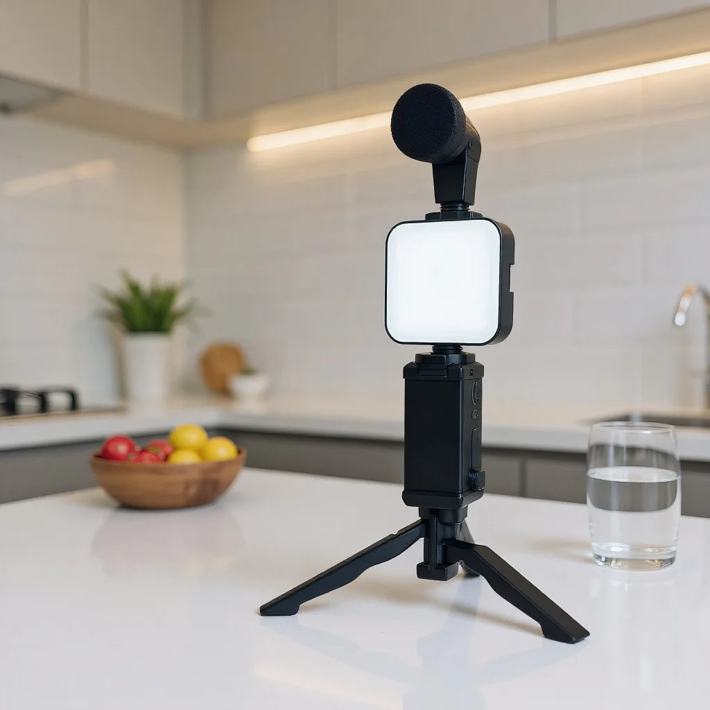 Phone Vlogging Starter Kit: Tripod, Holder, Mini Microphone, LED Light for TikTok Live & YouTube