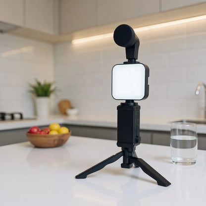 Phone Vlogging Starter Kit: Tripod, Holder, Mini Microphone, LED Light for TikTok Live & YouTube