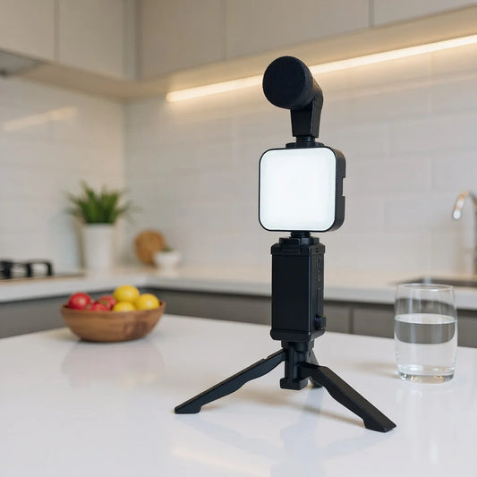 Phone Vlogging Starter Kit: Tripod, Holder, Mini Microphone, LED Light for TikTok Live & YouTube