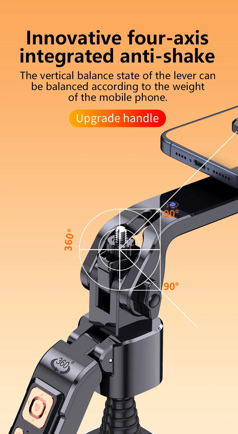 LISCN 1.8m 360 Gimbal Selfie Stick AI Intelligent Auto Face Tracking Tripod Stabilizer Phone Tripod with LED Fill Light
