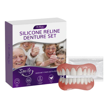 Silicone Reline Denture Set Wear-Resistant Soft Dentures False Teeth Non-Toxic Teeth Upper and Lower Set for Men Women