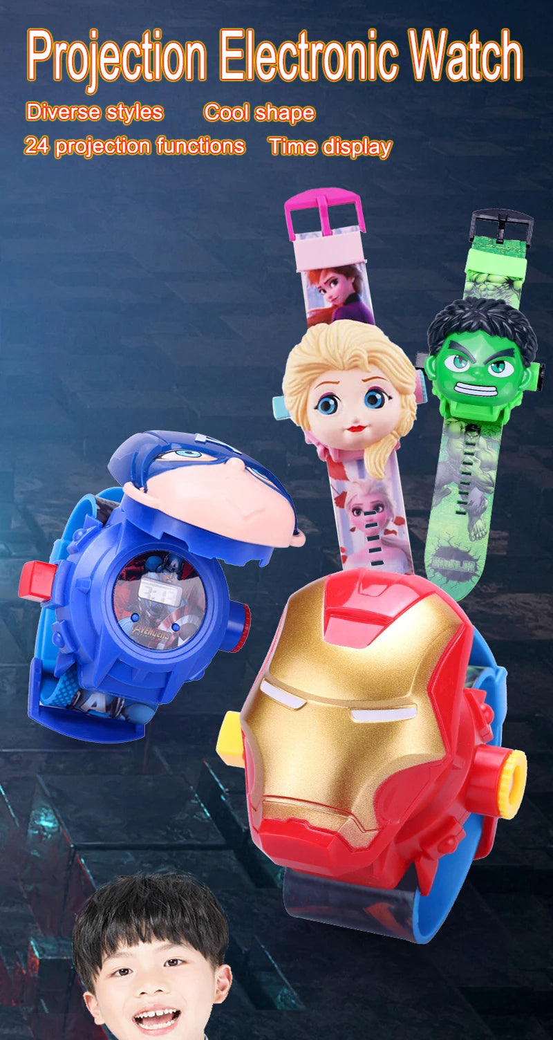 Disney Marvel Figure Spiderman Minnie McQueen 24 Projection Watch Digital Clock Student Wristwatches Kids Toy Boy Birthday Gifts