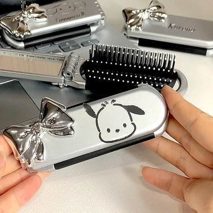1 piece of Hello Kitty Sanrio Folding Hair Comb, Hair Style and Mirror Cinnamoroll Anime Portable Travel Comb Tool