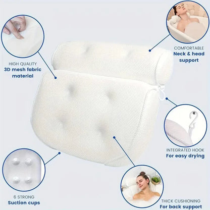 1 spa bathtub pillow with anti slip suction cups for neck and back support, bathtub/bathroom accessory