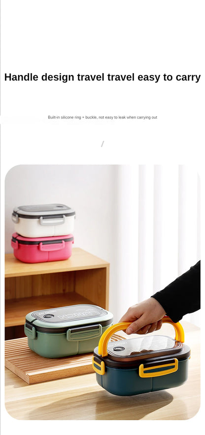 1200ML 2 Layer Bento Lunch Box With Spoon Fork, Kid High Capacity Microwae Food Containers Portable Leakproof Office Camping