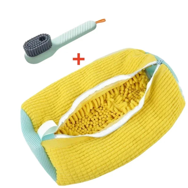 Shoe Washing Machine Bag with Liquid Shoe Brush Set Durable Laundry Shoe Bag and Soft Bristle Clean Brush for All Shoes