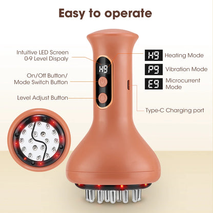 USB Rechargeable Abdominal Massager for Hot Compress and Adjustable Guasha Cupping Intensity Arm and Leg Massage Handheld