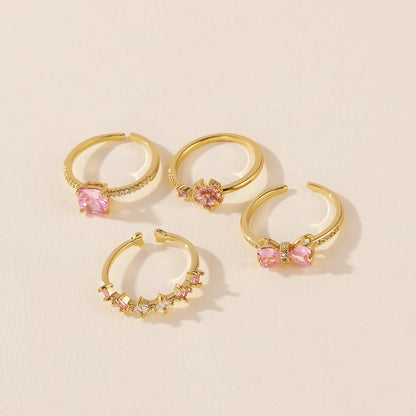 Pink Zircon Bow Heart Rings For Women Gold Plated 18K Plated Adjustable Heart Ring 2026 Trend Wedding Aesthetic Jewelry Gift