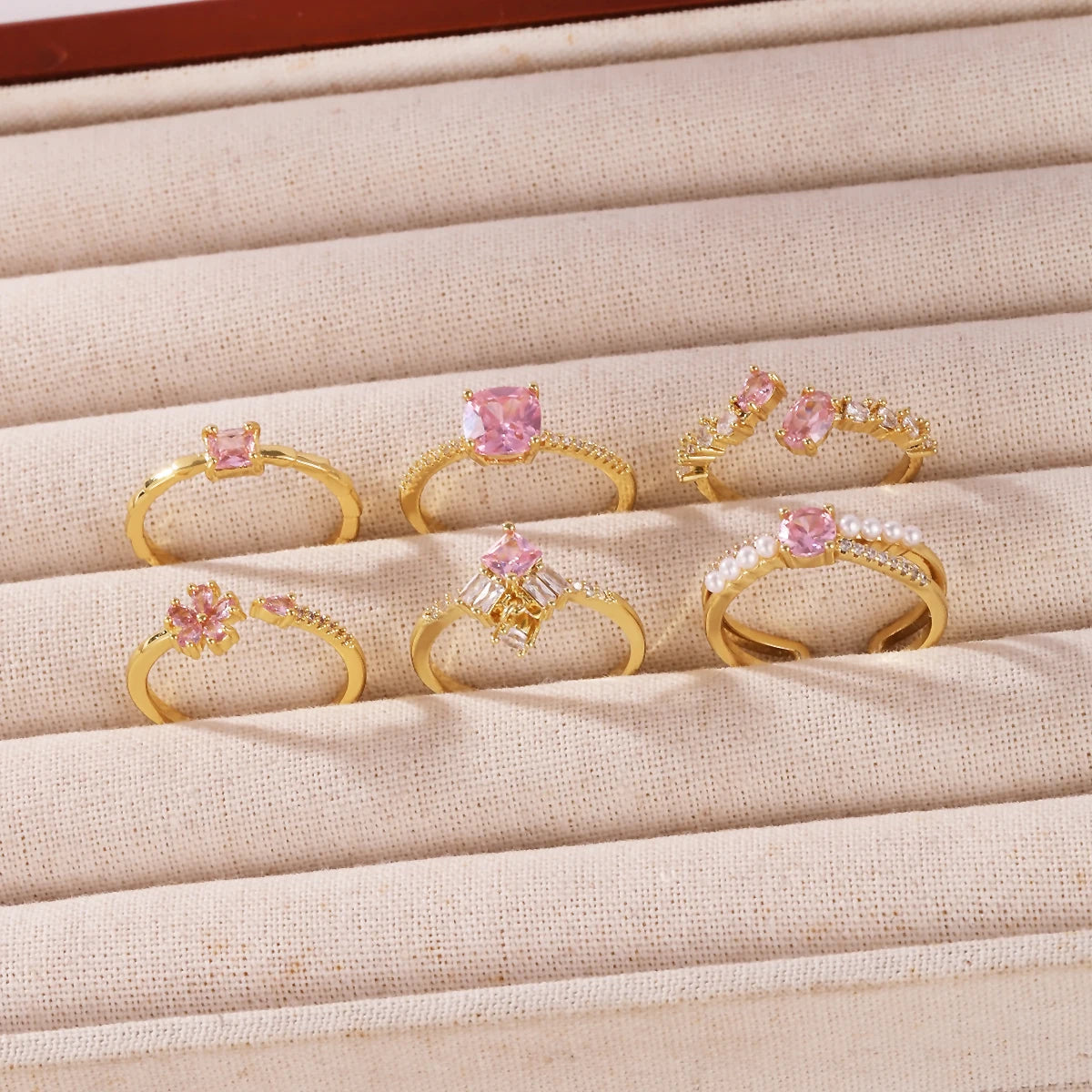 Pink Zircon Bow Heart Rings For Women Gold Plated 18K Plated Adjustable Heart Ring 2026 Trend Wedding Aesthetic Jewelry Gift