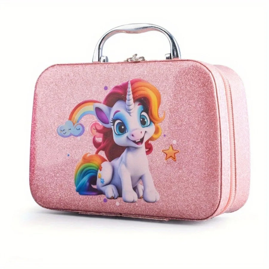 Girl Pink Unicorn Makeup Set with Box - Plastic Cosmetic Set, Non-Edible Toy Beauty Tools, Dress up Travel Bags, Birthday, Christmas, Halloween, Modern Style, Ideal Gift Boxed