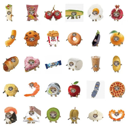 69pcs Funny Meme Cat And Food Cute Graffiti Stickers For Toy Luggage Laptop Ipad Skateboard Phone Car Stickers