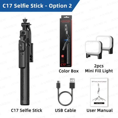 C17 Selfie Stick Tripod for Phone AI 360 Rotation Face Tracking Gimbal Stand Smartphone Camera Monopod Holder 1630mm Quadruped
