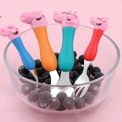 Peppa Pig Tableware Fork Spoon Action Doll Toy George Pig Dad Mom Cartoon Anime Pattern Party Gifts For Boys Girls Cartoon Toy