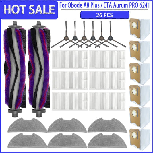 Hauptseitenbürste, HEPA-Filter, Wischmopp, Staubbeutel für Obode A8 Plus / ETA Aurum PRO 6241 Saugroboter-Zubehör