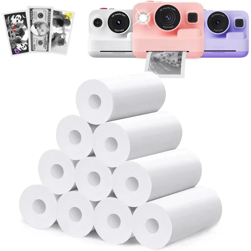Kids Camera Instant Print Refill for Kids Instant Camera Thermal Printing BPA Free,57x25mm White Non-Adhesive Photo Print Rolls
