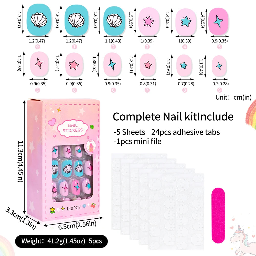 120Pcs Children's Press on Nails Kids Cartoon Acrylic Fake Nails Tips Kawaii Girl Full Cover Short False Nails With Jelly Glue#@