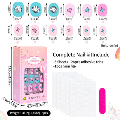 120Pcs Children's Press on Nails Kids Cartoon Acrylic Fake Nails Tips Kawaii Girl Full Cover Short False Nails With Jelly Glue#@
