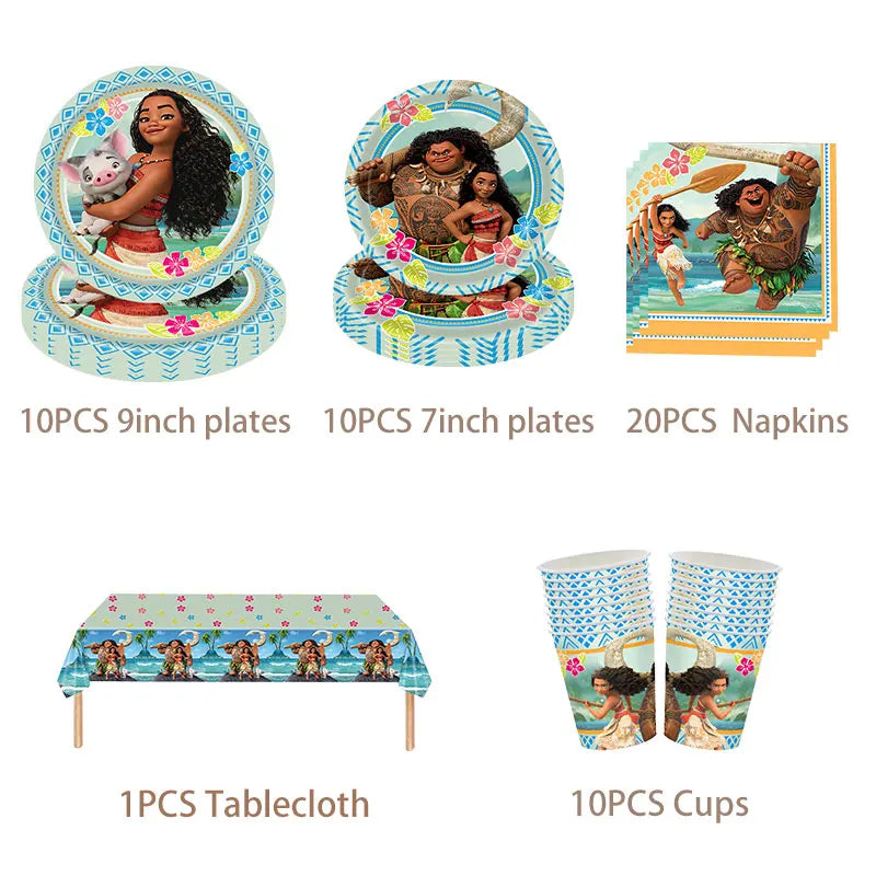 Moana 2 Birthday Party Decoration Supplie Vaiana Birthday Decoration Set Tableware Balloons Backdrop Plates Cups Baby Shower Toy