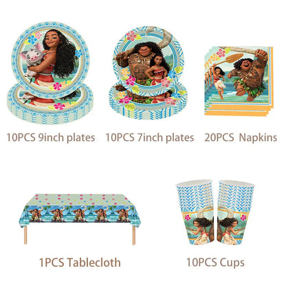 Moana 2 Birthday Party Decoration Supplie Vaiana Birthday Decoration Set Tableware Balloons Backdrop Plates Cups Baby Shower Toy