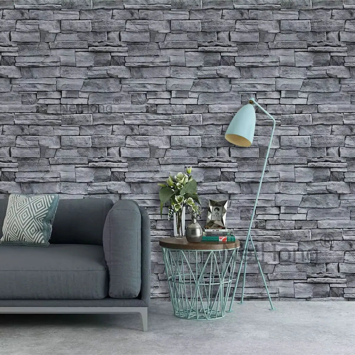 6M 3D Gray Stone Brick Effect Wallpaper Vinyl Self Adhesive Wall Stickers