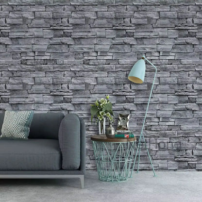 6M 3D Gray Stone Brick Effect Wallpaper Vinyl Self Adhesive Wall Stickers