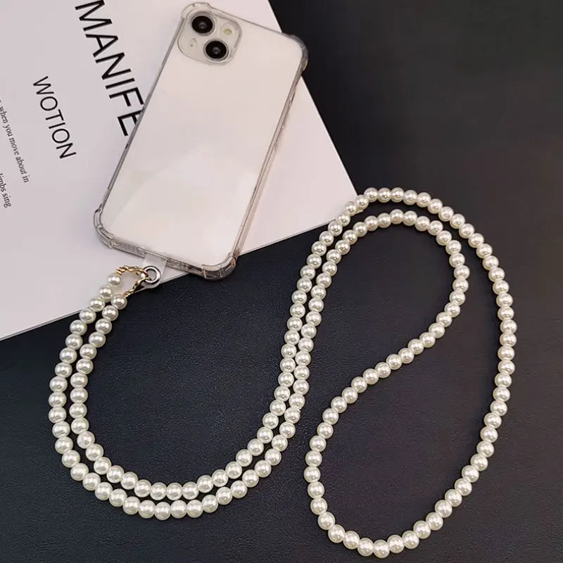 Long Mobile Phone Lanyard Pearl Crossbody Necklace Chain Strap Hand-beaded Universal Buckle Clip for iphone Samsung Phone Case