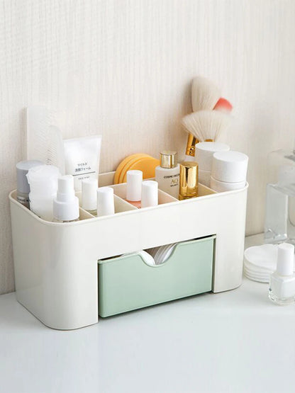 Premium Makeup Organizer with Drawer - Acrylic Cosmetic Storage Box for Lipstick, Brushes & Cotton Swabs