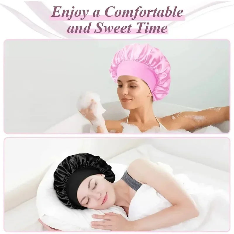 Silk Satin Lined Bonnet for Sleeping - Large Hair Bonnet for Long Hair Protection