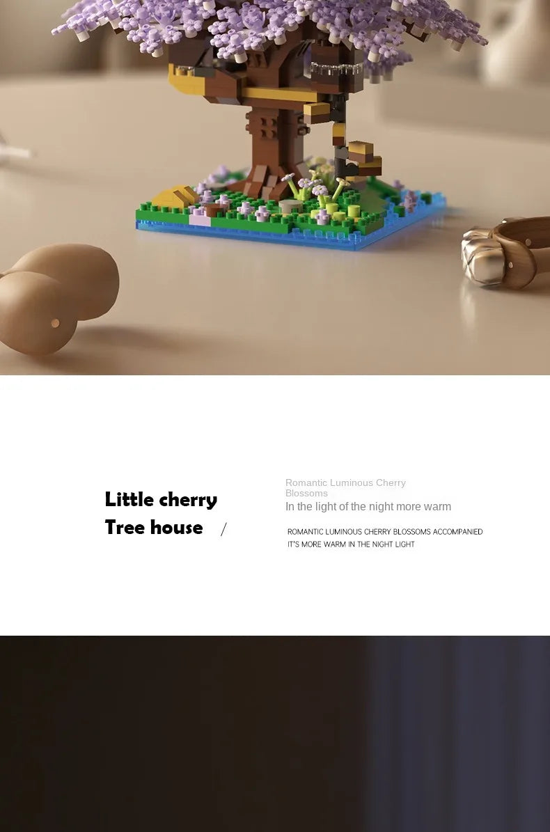 Pink cherry tree house building micro-particle building block classic model girl series difficult assembly toys