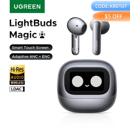 UGREEN Lightbuds Semi-open Adaptive Active Noise Cancellation ANC Wireless Bluetooth Earphones With LCD Full Color Smart Screen
