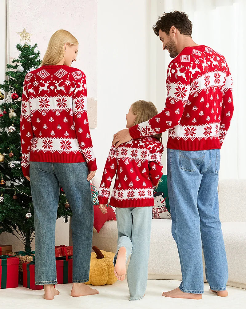 Christmas Family Matching Sweaters Full Sleeve Allover Print Knitwear Casual Soft Knitted Jumpers Adults Kids Pullover Xmas Look
