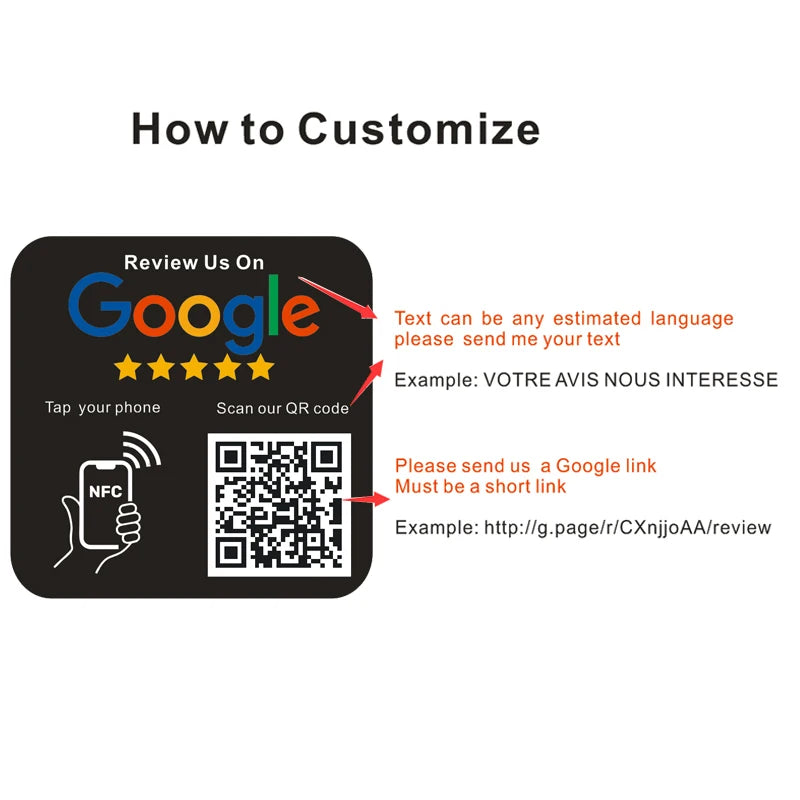 Customized Printing Google Review Sign NFC Scan code Acrylic Social Media Signs Google Review Plates with Stand