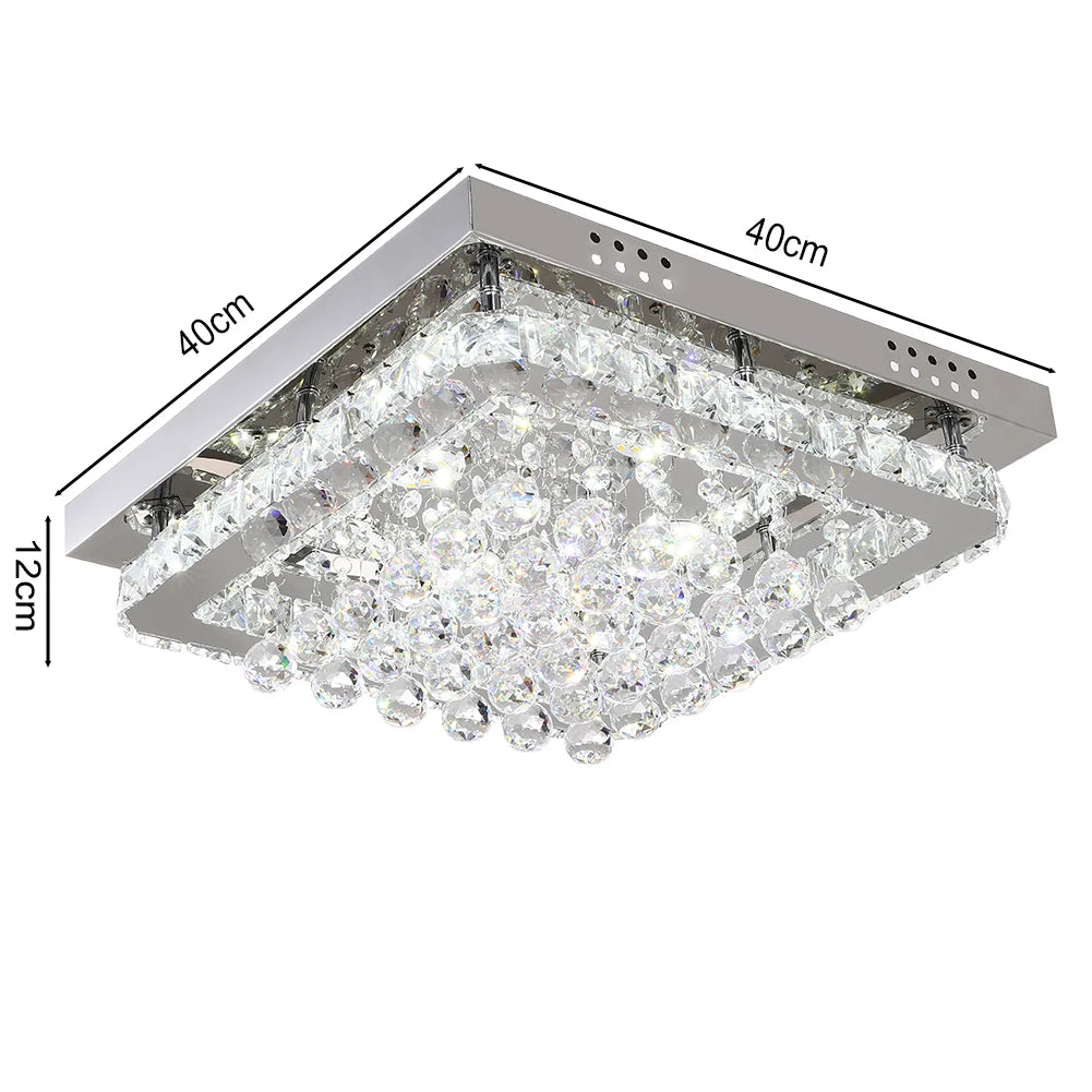 KOMORE Modern Fancy Crystal LED Flush Mount Ceiling Light Fixture, Cool White / Stepless Dimming for Office, Living Room