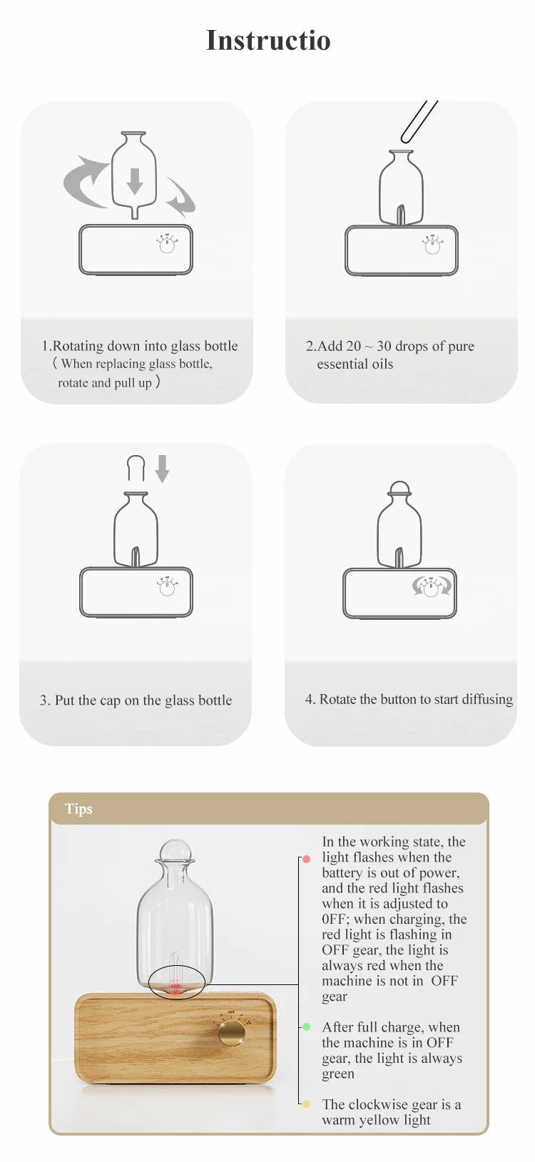 Nebulizing Essential Oil Diffuser Waterless Operated Aromatherapy Diffuser for Home Wood and Glass Aroma Diffuser Scent Machine