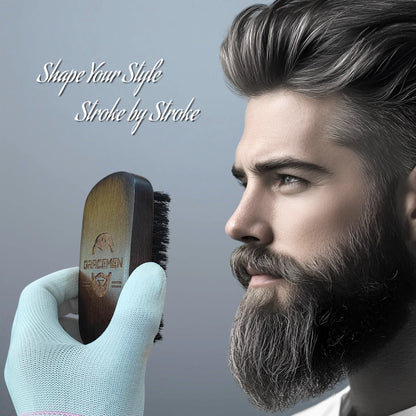 Gracemen Premium Dark Retro Beard Brush Oval Facial Brush for Men - 100 % Boar Bristle and Old-Styled Wooden Handle Hair Comb