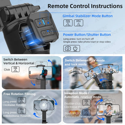 AXNEN HQ2-SE Smartphone Gimbal Stabilizer Handheld Mobile Shooting Stabilizer for Gopro Action Cameras Android iPhone Video Vlog