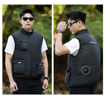 Summer Cooling Fan Workwear, Unisex Short Sleeve, Outdoor Sun Protection & Cooling Vest with Built-in Fans